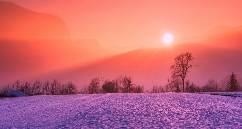 Winter snow sunrise sunset