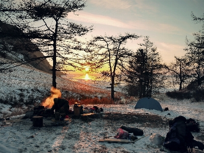 Wintry camping adventure outdoor Photo