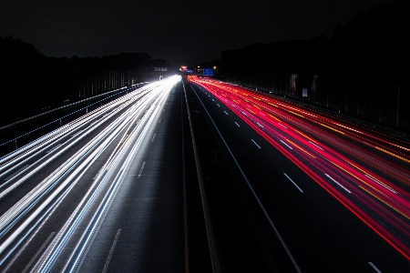 Traffic lights night highway Photo