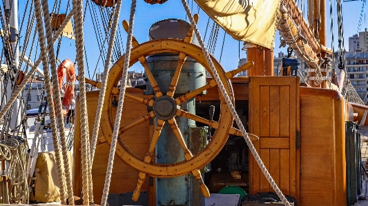 Wood boat wheel retro Photo