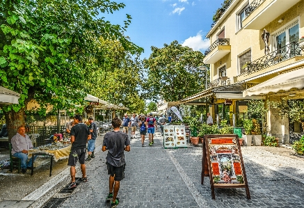 Pedestrian cafe road street Photo