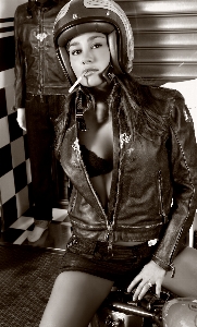 Girl woman leather model Photo