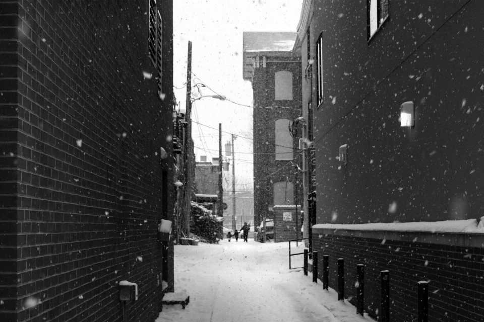 Snow winter black and white road