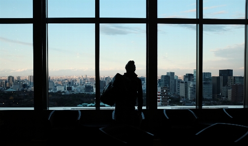 Silhouette person sunset skyline Photo