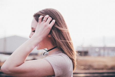 Hand girl woman hair Photo