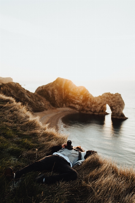 Man landscape sea coast