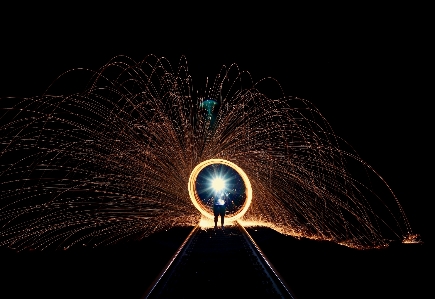 Light night train track sparkler Photo