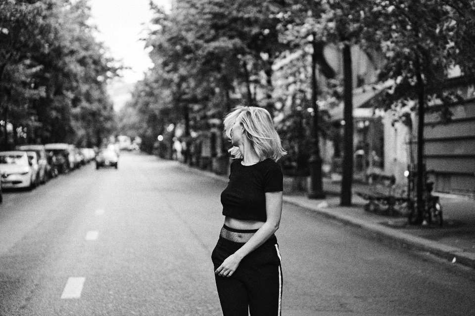 Pedestrian black and white road street