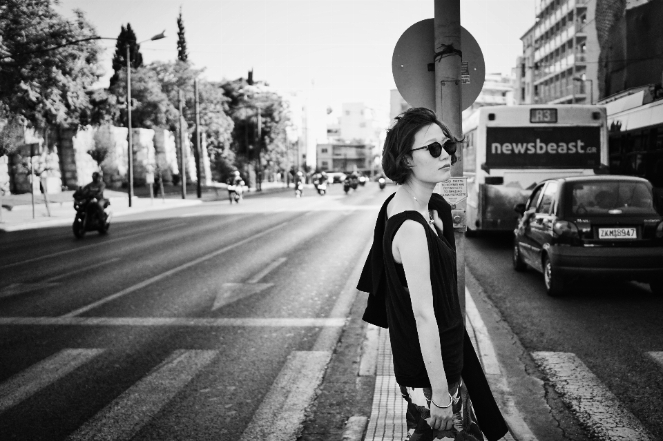 Pedestrian black and white road