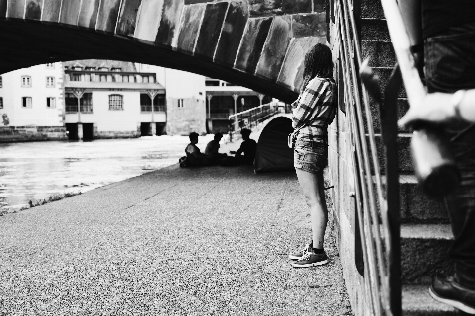 Pedestrian black and white road