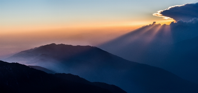 Foto Cakrawala bayangan hitam gunung awan