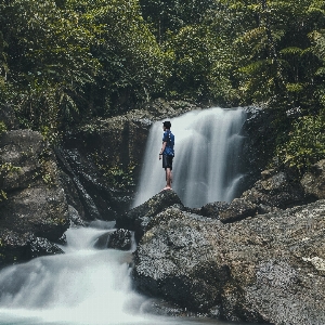 Water rock waterfall person Photo