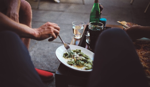 Hand man dish meal Photo