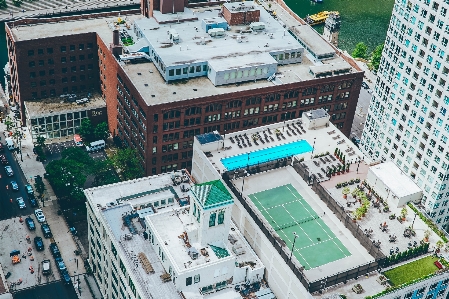 Building city aerial view tennis court Photo