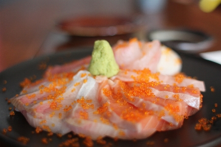 Photo Saumon sashimis sushi wasabi
