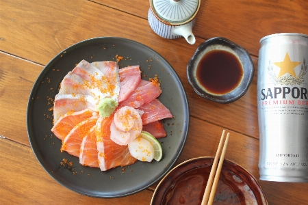 Foto Sashimi sushi ikan salmon jepang