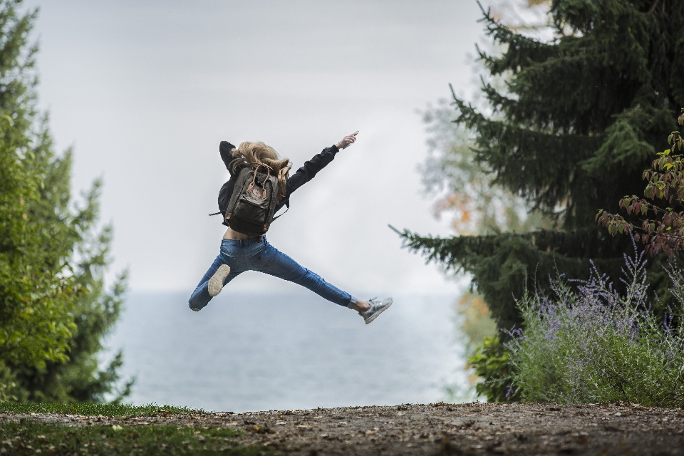 Jump girl trees tree