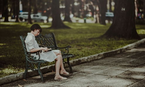 Bench blurred background book cars Photo