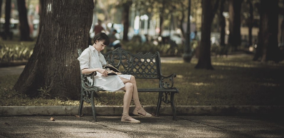 Bench blurred background book footwear