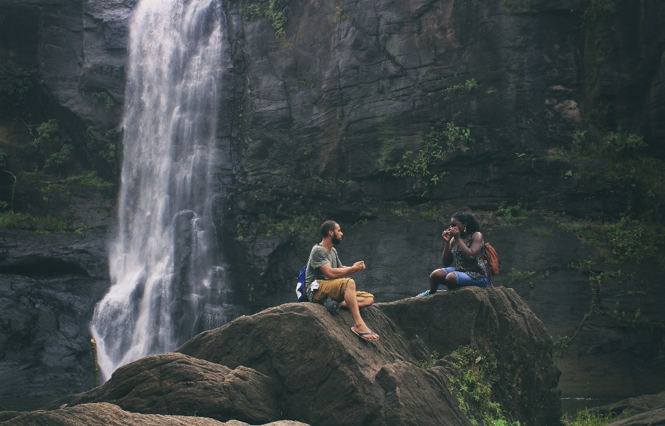 Waterfalls love couple woman