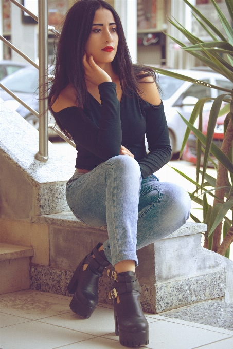 Portrait footwear jeans beauty