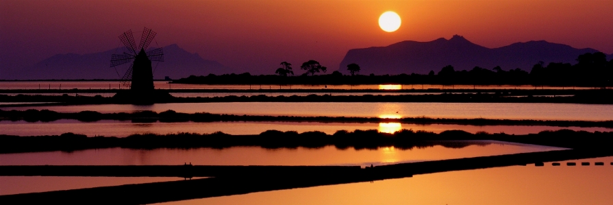 Photo Sicile
 mer coucher de soleil réflexion