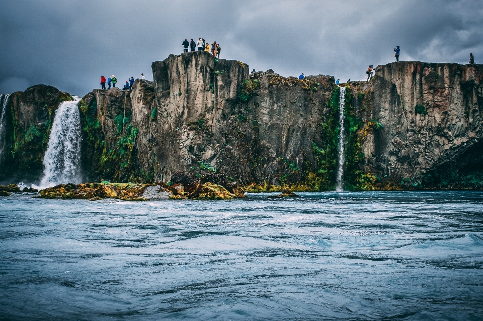 Waterfall mountains hills rock