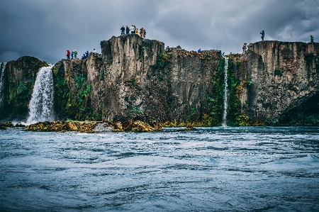 Waterfall mountains hills rock Photo