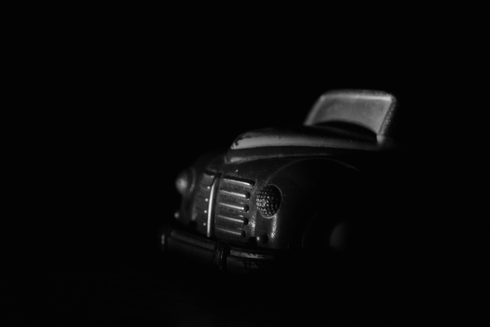 Old toy car bw low key black