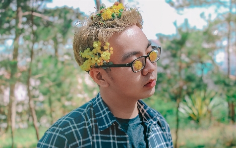 Flower landscape portrait boy Photo