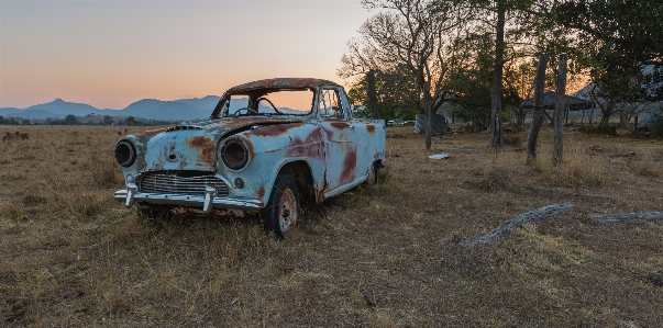 Landscape old car sunset blue Photo