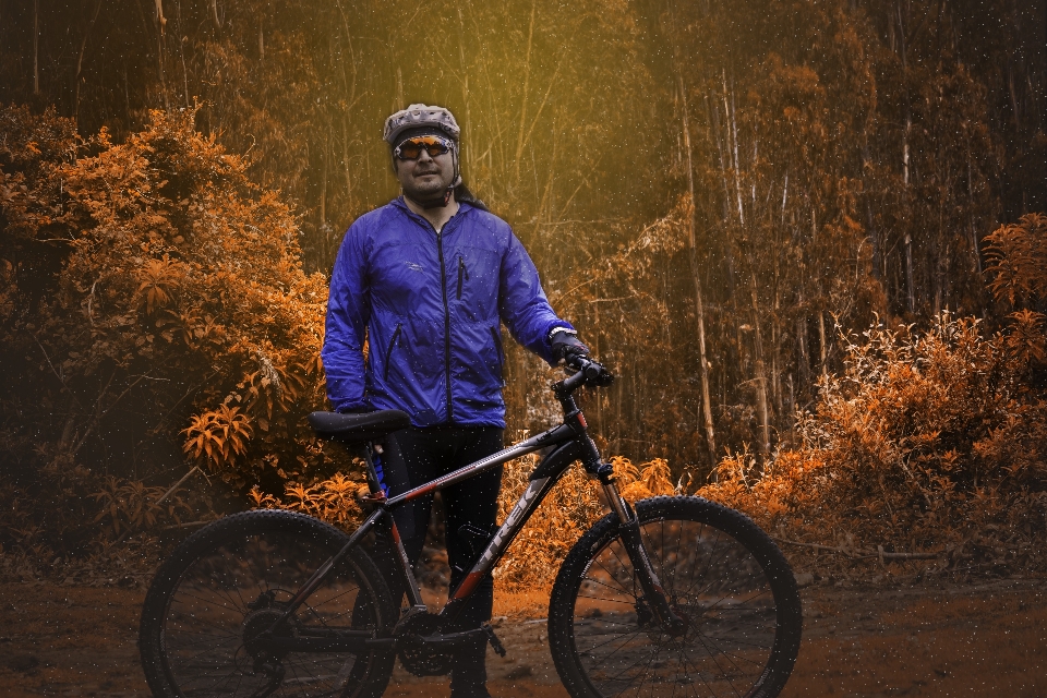 Forest helmet bicycle man