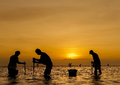 Fisherman sunset sea water Photo