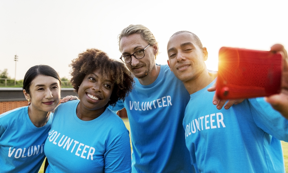 Blue capturing caucasian charity