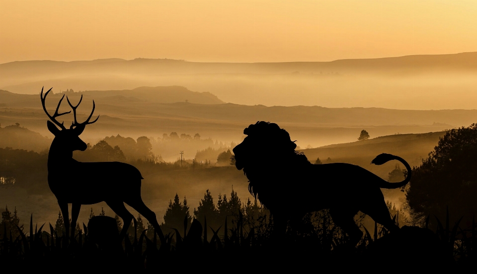 Lion cerf chasse afrique