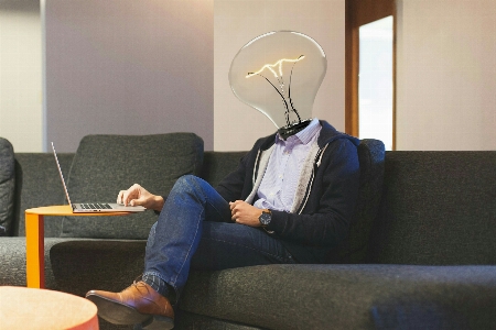 Lightbulb workplace laptop idea Photo