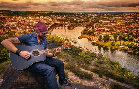 Guitarist dusk guitar man Photo