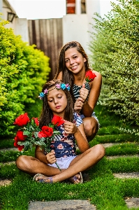 Girl people grass garden Photo