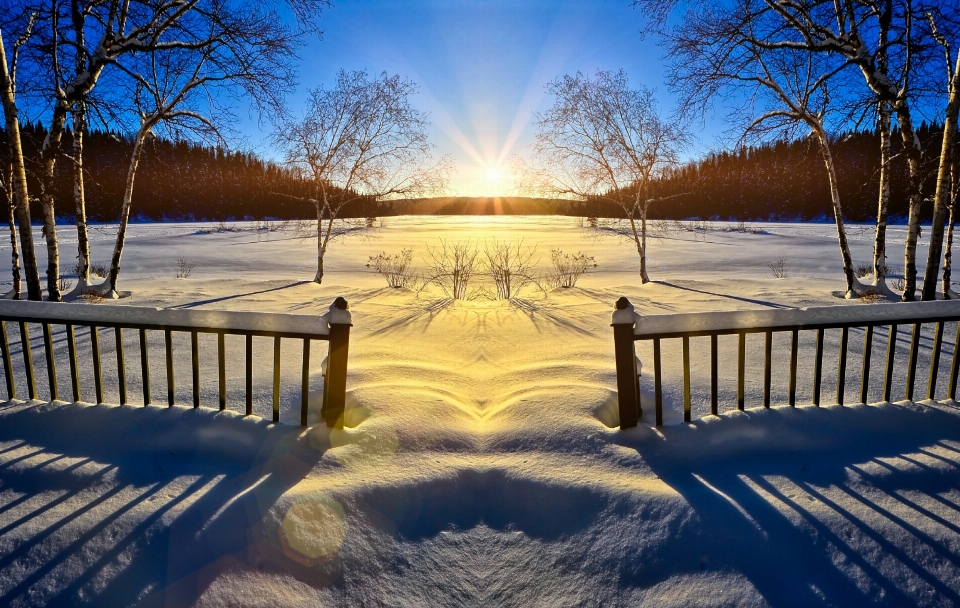 Sunset spring melting ice