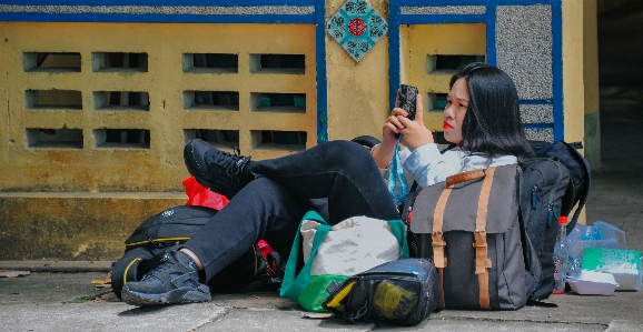 Beautiful girl sitting interaction Photo