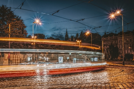 Tram prague night at Photo