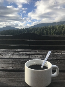 Morning black coffee mountains forest Photo