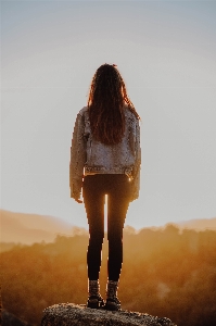 Sunrise standing sky girl Photo