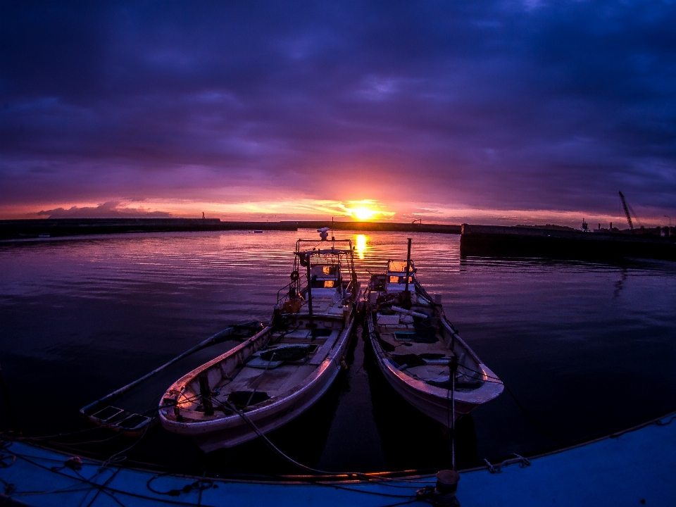 Sunset sea clouds ship