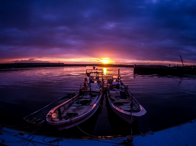 Sunset sea clouds ship Photo