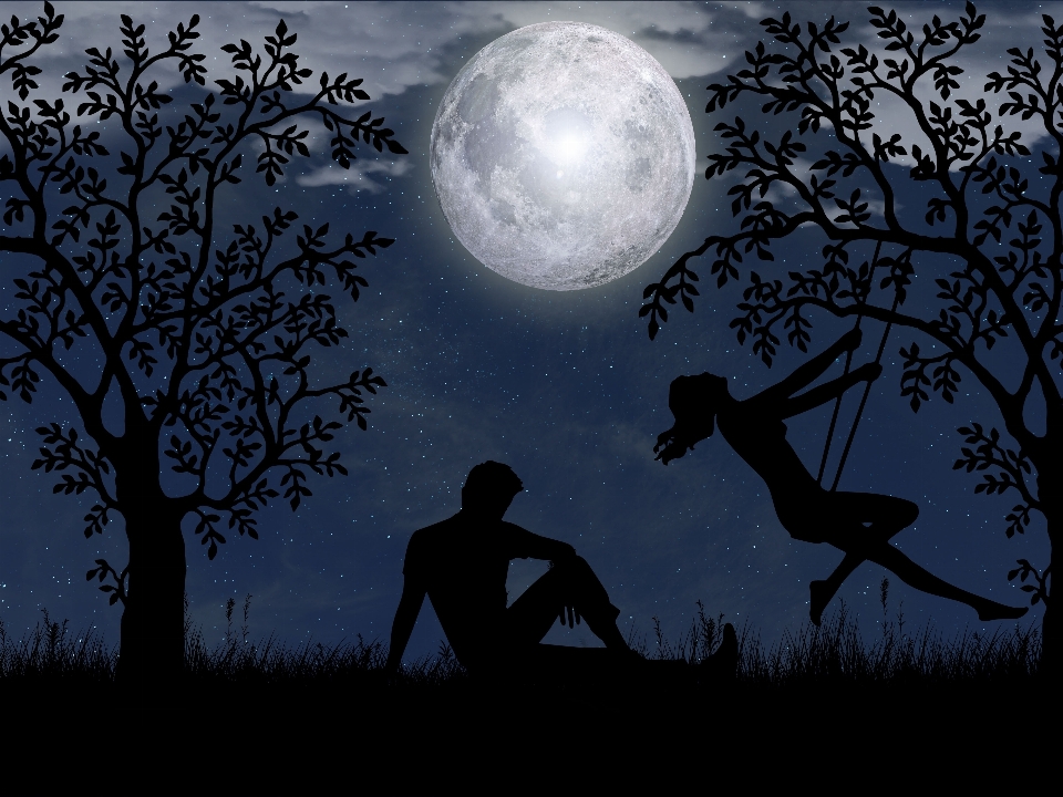 Romantic love night moon