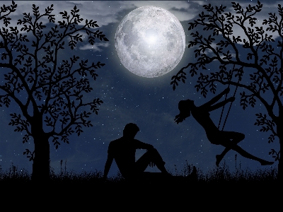 Romantic love night moon Photo