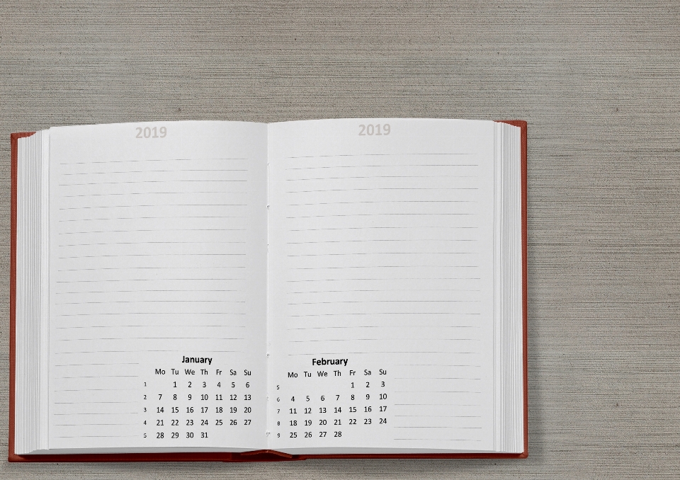 Calendario libro 2019 fecha