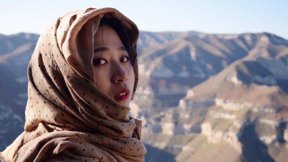 Woman mountainous landforms girl sky