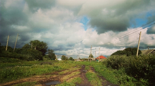 Sky clouds blue land Photo